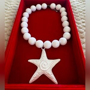 Star necklace star fish white faux  pearls